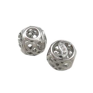 Raw Titanium Steel Round Beads Letter-S Large Hole Hollow, approx 9-10mm, 4mm hole