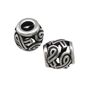 Titanium Steel Barrel Beads Large Hole Hollow Antique Silver, approx 9-10mm, 4mm hole