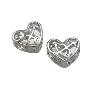 Raw Titanium Steel Heart Beads Zodiac Sagittarius Large Hole Hollow, approx 12mm, 4mm hole