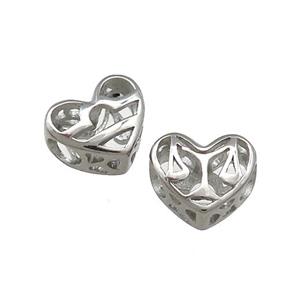 Raw Titanium Steel Heart Beads Zodiac Libra Large Hole Hollow, approx 12mm, 4mm hole