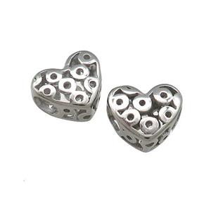 Raw Titanium Steel Heart Beads Large Hole Hollow, approx 12mm, 4mm hole