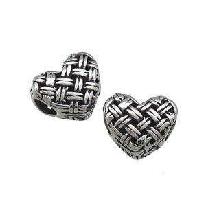 Titanium Steel Heart Beads Large Hole Hollow Antique Silver, approx 12mm, 4mm hole