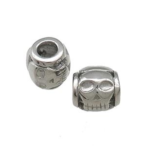 Raw Titanium Steel Barrel Beads Large Hole Hollow Skull, approx 9mm, 4mm hole