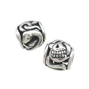 Titanium Steel Barrel Beads Large Hole Hollow Antique Silver, approx 9mm, 4mm hole