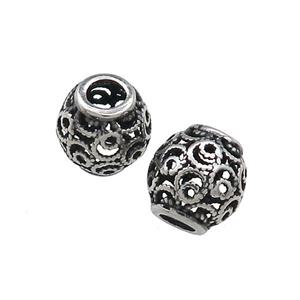 Titanium Steel Round Beads Large Hole Hollow Antique Silver, approx 10mm, 4mm hole