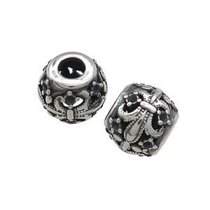 Titanium Steel Round Beads Large Hole Hollow Fleur De Lis Antique Silver, approx 9-10mm, 4mm hole