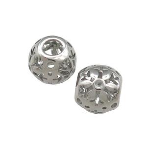 Raw Titanium Steel Round Beads Large Hole Hollow, approx 9-10mm, 4mm hole