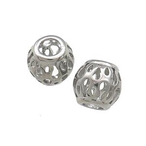 Raw Titanium Steel Round Beads Large Hole Hollow, approx 9-10mm, 4mm hole