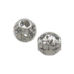 Raw Titanium Steel Round Beads Large Hole Hollow, approx 10mm, 4mm hole