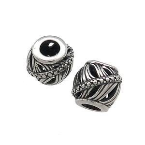 Titanium Steel Round Beads Large Hole Hollow Antique Silver, approx 9-10mm, 4mm hole