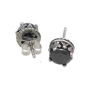 Stainless Steel Stud Earring Pave Rhinestone Antique Silver, approx 9mm
