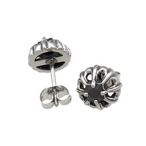 Stainless Steel Stud Earring Pave Rhinestone Antique Silver, approx 10mm