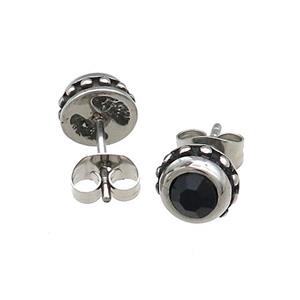 Stainless Steel Stud Earring Pave Rhinestone Antique Silver, approx 8mm