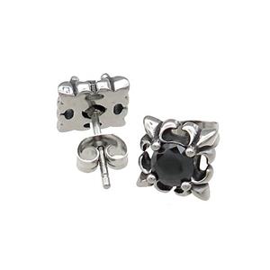 Stainless Steel Stud Earring Pave Rhinestone Antique Silver, approx 9.5mm