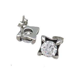 Stainless Steel Stud Earring Pave Rhinestone Antique Silver, approx 9mm