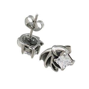 Stainless Steel Stud Earring Pave Rhinestone Antique Silver, approx 9-13mm