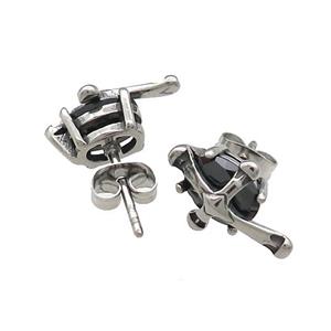 Stainless Steel Stud Earring Pave Rhinestone Antique Silver, approx 10-15mm