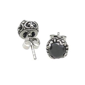 Stainless Steel Stud Earring Pave Rhinestone Antique Silver, approx 8mm