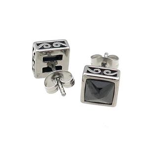 Stainless Steel Stud Earring Pave Rhinestone Antique Silver, approx 8mm