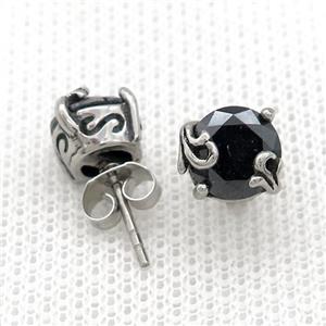 Stainless Steel Stud Earring Pave Rhinestone Antique Silver, approx 8mm