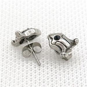 Stainless Steel Stud Earring Pave Rhinestone Antique Silver, approx 9-10mm