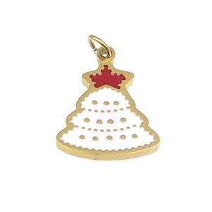 Christmas Tree Stainless Steel Pendant Red White Enamel Gold Plated, approx 12-15mm