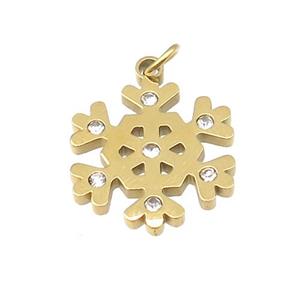 Christmas Snowflake Charms Stainless Steel Pendant Pave Rhinestone Gold Plated, approx 14mm