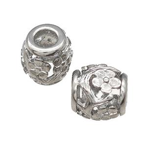 Raw Titanium Steel Barrel Beads Large Hole Flower Hollow, approx 9-10mm, 4mm hole