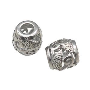 Raw Titanium Steel Barrel Beads Large Hole Hollow, approx 9-10mm, 4mm hole