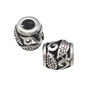 Titanium Steel Barrel Beads Large Hole Hollow Antique Silver, approx 9-10mm, 4mm hole
