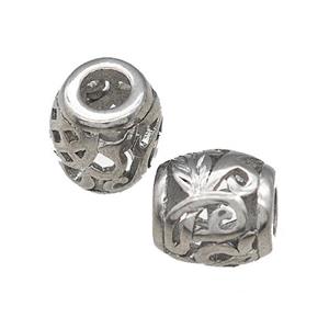 Raw Titanium Steel Barrel Beads Large Hole Hollow, approx 9-10mm, 4mm hole