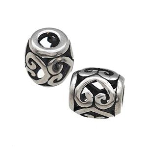 Titanium Steel Barrel Beads Large Hole Hollow Antique Silver, approx 9-10mm, 4mm hole