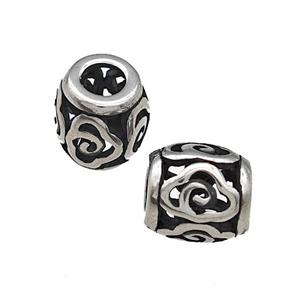 Titanium Steel Barrel Beads Large Hole Hollow Antique Silver, approx 9-10mm, 4mm hole