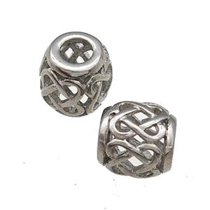 Raw Titanium Steel Barrel Beads Large Hole Hollow, approx 9-10mm, 4mm hole