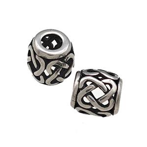 Titanium Steel Barrel Beads Large Hole Hollow Antique Silver, approx 9-10mm, 4mm hole