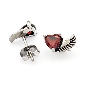 Stainless Steel Angel Wings Stud Earrings Pave Rhinestone Antique Silver, approx 6-11mm