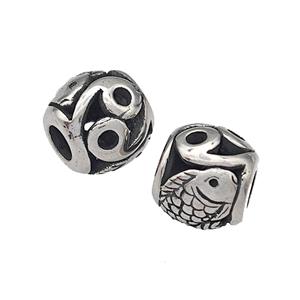 316 Stainless Steel Barrel Beads Fish Hollow Large Hole Antique silver, approx 9-10mm, 4mm hole