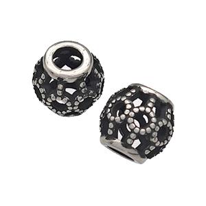 316 Stainless Steel Barrel Beads Hollow Large Hole Antique silver, approx 9-10mm, 4mm hole