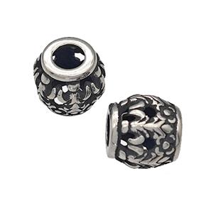 316 Stainless Steel Barrel Beads Hollow Large Hole Antique silver, approx 9-10mm, 4mm hole