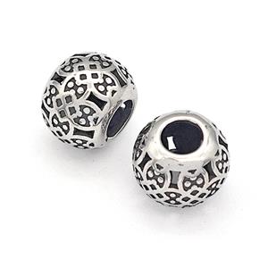 316 Stainless Steel Round Beads Hollow Large Hole Antique silver, approx 9-10mm, 4mm hole