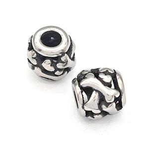 316 Stainless Steel Barrel Beads Hollow Large Hole Antique silver, approx 9-10mm, 4mm hole