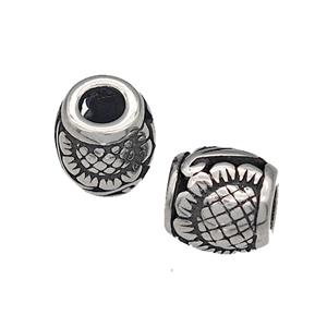 316 Stainless Steel Barrel Beads Sunflower Hollow Large Hole Antique silver, approx 9-10mm, 4mm hole