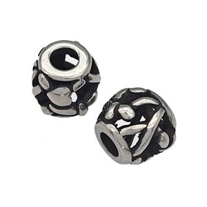 316 Stainless Steel Barrel Beads Hollow Large Hole Antique silver, approx 9-10mm, 4mm hole