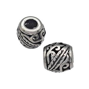 316 Stainless Steel Barrel Beads Hollow Large Hole Antique silver, approx 9-10mm, 4mm hole