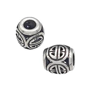 316 Stainless Steel Barrel Beads Hollow Large Hole Antique silver, approx 9-10mm, 4mm hole