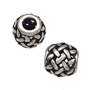 Stainless Steel Round Beads Hollow Large Hole Antique Silver, approx 9-10mm, 4mm hole