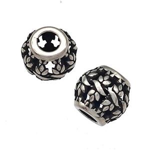 Stainless Steel Round Beads Hollow Large Hole Antique Silver, approx 9-10mm, 4mm hole