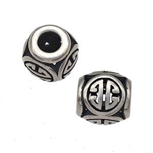 Stainless Steel Barrel Beads Hollow Large Hole Antique Silver, approx 9-10mm, 4mm hole
