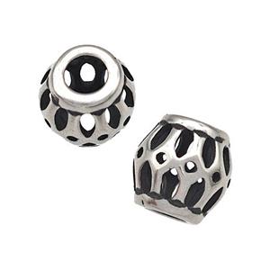 Stainless Steel Barrel Beads Hollow Large Hole Antique Silver, approx 9-10mm, 4mm hole