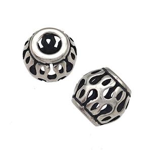 Stainless Steel Barrel Beads Hollow Large Hole Antique Silver, approx 9-10mm, 4mm hole